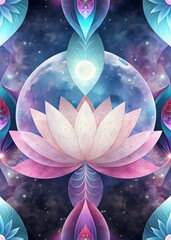 Cosmic Lotus Blooming Celestial Energy Essence Spiritual Harmony Universe