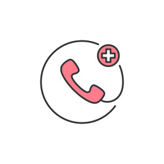 A clear representation of urgent communication. A circular symbol with a telephone icon and a cross, emphasizing swift assistance and emergency medical care