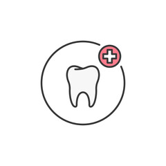 A detailed representation of dental care. A tooth symbol enclosed in a circle with a cross accent, emphasizing professionalism, hygiene, and trust in dentistry services