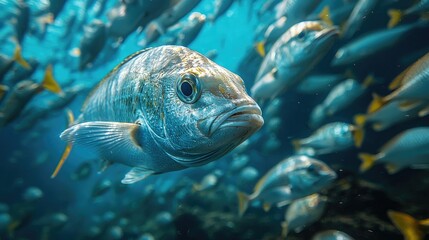 Underwater scene showcasing a school of vibrant fish swimming gracefully