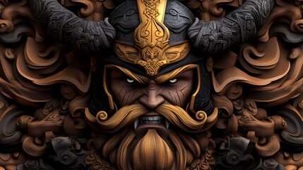 Fototapeta premium Intricate Portrait of a Fierce Norse Warrior with Detailed Helmet Art