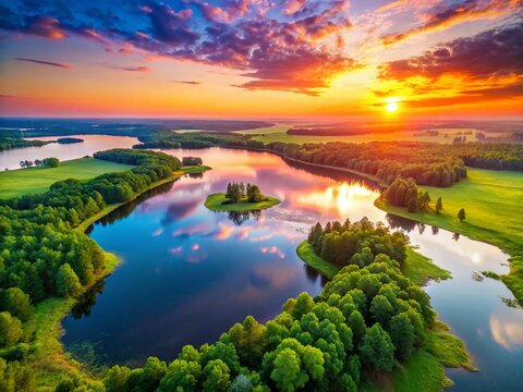 Stunning Sunrise over Luky Lake, Shatsky National Park, Ukraine - Drone Aerial Photography
