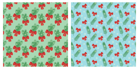 Pine twigs Red Ribbon Bow Snowflakes Christmas New Year Bouquet Composition on trendy soft blue Set