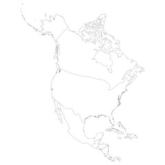 North and Central America map. Map of Central and North America continent map with countries map in white color