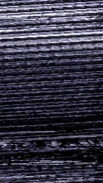 A strong TV signal glitch effect with horizontal lines and black-and-white noise artifacts. The screen appears as if from an old CRT television with a distorted or poorly received signal