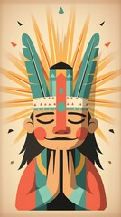 Peaceful Native American figure, radiant aura