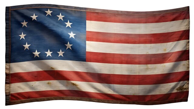 Betsy Ross Flag, thirteen stars, waving, vintage, grunge