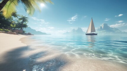 Obraz premium Sailing adventure on crystal clear waters tropical beach scenic landscape tranquil environment peaceful viewpoint