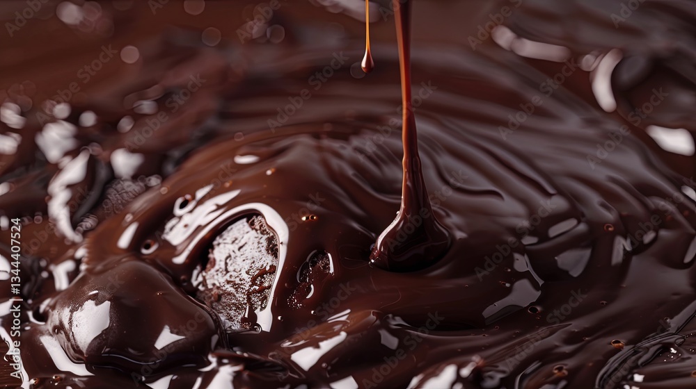 Poster melted chocolate cascading over creamy ice cream dessert in an appealing and indulgent display of ri