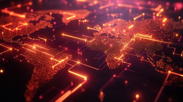 Global data connectivity trends digital world map infographic tech environment aerial view data visualization insights