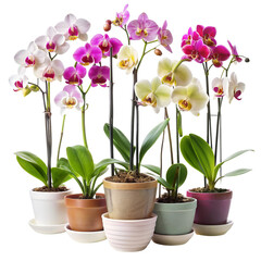 Phalaenopsis Orchid Potted Plants Composition, Multiple Colors, Isolated on Transparent Background, Flower, Bloom, Orchid, Phalaenopsis, Plants