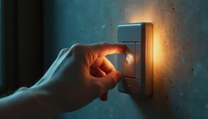 Hand turning off a light switch featuring a globe, symbolizing Earth Hour.