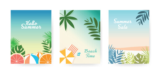 concept of summer tropical beach vector illustration template for poster, cover art, card, flyer, banner. summer holidays. 