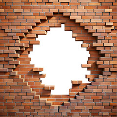 Broken bricks wall with hole in center isolated on transparent background