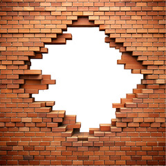 Obraz premium Broken bricks wall with hole in center isolated on transparent background