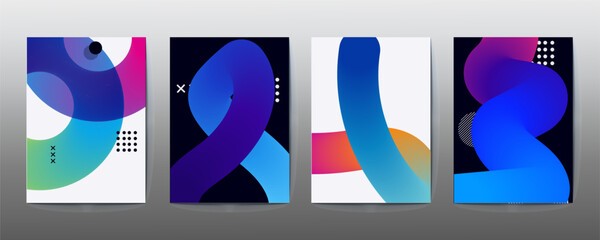 3d poster design, abstract poster set design, poster design background vector set. Cover template with vibrant abstract gradient geometric shape. Ideal design for social media, flyer, party