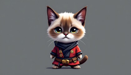 Adorable Kitten in Red Outfit Digital Art