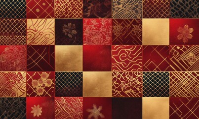 Elegant Red and Gold Japanese Textile Pattern