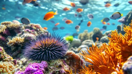 Fototapeta premium Vibrant coral reef ecosystem underwater marine life tropical waters close-up biodiversity exploration