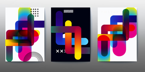 3d poster design, abstract poster set design, poster design background vector set. Cover template with vibrant abstract gradient geometric shape. Ideal design for social media, flyer, party