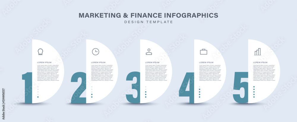 Wall mural 5 steps or parts vector infographics design template with icons and text