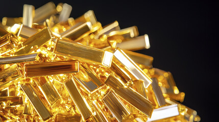 stunning collection of gold bars stacked together, radiating wealth and luxury. gleaming surface reflects light beautifully, creating opulent