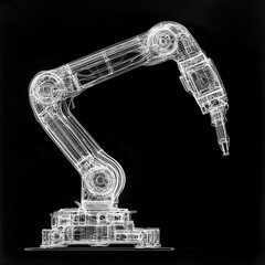 Advanced Robotics & Industrial Automation: Futuristic Mechanical Arm with AI Integration - Transparent Design & 3D Rendering Illustration