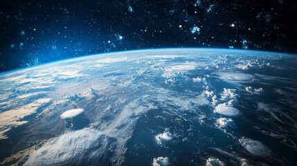 Obraz premium Earth's viewpoint from space stunning planetary atmosphere outer space digital art cosmic environment wide-angle perspective