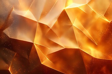 Obraz premium Abstract geometric background with golden orange crystalline shapes and light effects creating dynamic angular patterns with glowing translucent surfaces.
