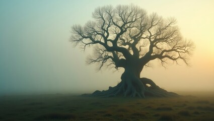 Obraz premium Tree in the Foggy Field