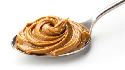 Creamy Peanut Butter on Shiny Metallic Spoon