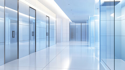 Modern minimalist bathroom design with glass walls and sleek surfaces