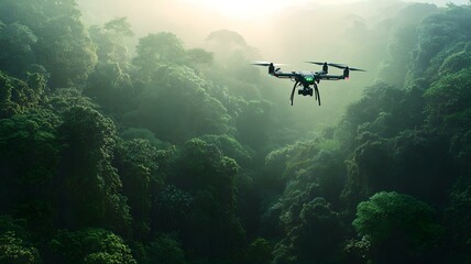 Fototapeta premium Drone flying over a lush forest for natural exploration