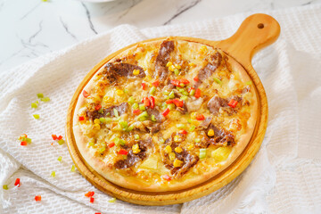Pizza on a simple background