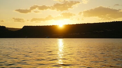 Naklejka premium Sunset Over Water at Lake Kariba, Zimbabwe, Tourism