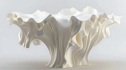 Sculptural white modern table design on neutral background, product for interior design
