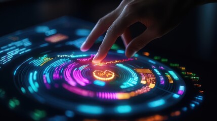 Obraz premium Person interacting with a holographic equity management dashboard, Long Term Equity Fund glowing in the center