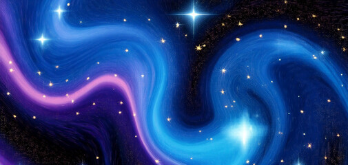 Obraz premium Mystical blue and purple abstract background with starry elements and swirling patterns. Vibrant wallpaper sky bright emerald to soft lavender.