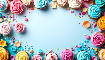 Colorful Cupcakes Border Pastel Background Sweet Treats