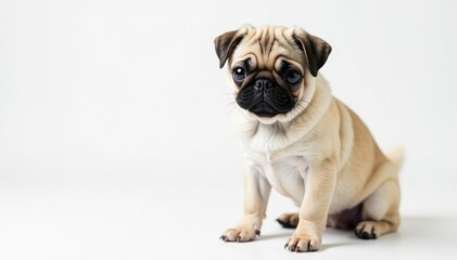 Obraz premium Single pug, isolated on seamless white backdrop Perfect for pet product mockups , pet, puppy, pug