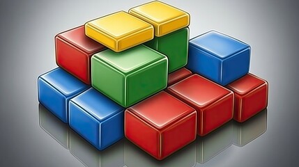 Obraz premium Colorful stacking blocks pyramid on a gray background