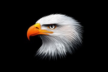 Fototapeta premium Bald Eagle Head with Profile, and Black BG.