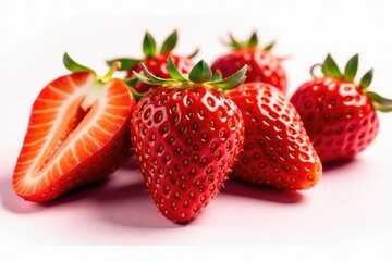 Fresh strawberries, vibrant red, isolated backdrop , red, clean eating, vegan
