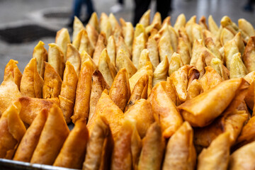 cheese and vegetable briwat, souk market ,Tangier, Morocco, North Africa