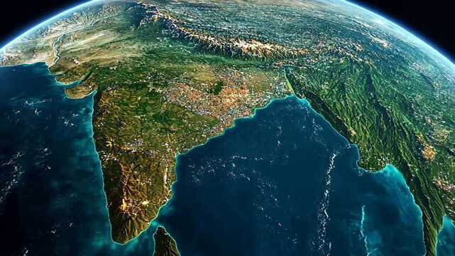 Satellite View of the Indian Subcontinent Highlighting Geographical Diversity and Urbanization