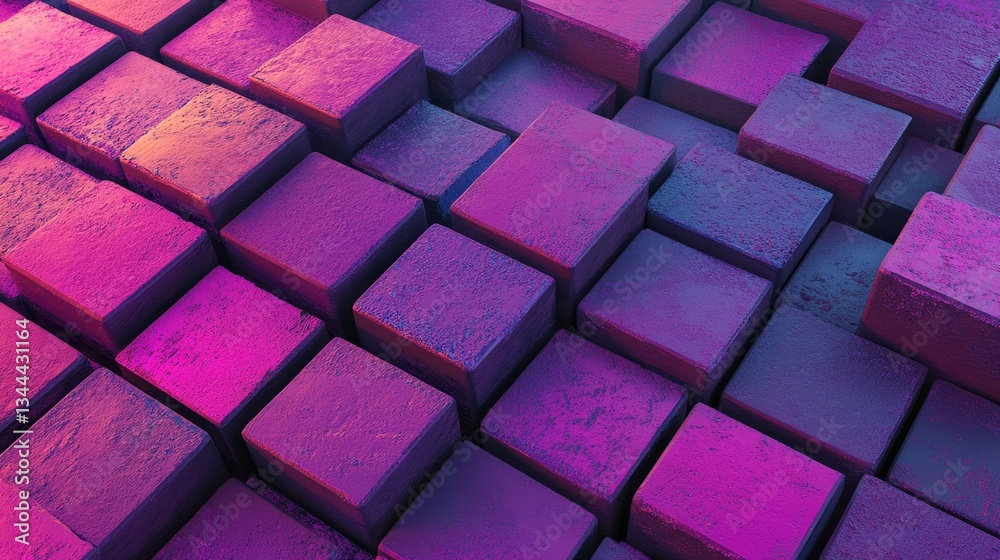 Poster the modern tech wallpaper features precisely aligned glossy blocks in violet and orange, generated t