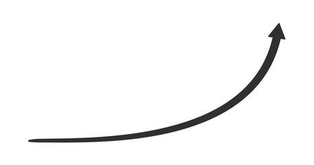右肩上がりにカーブする横長の黒い矢印のアイコン - 増える･上昇などのイメージイラスト素材