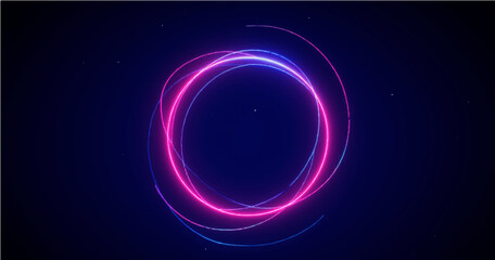 Abstract technology cyberspace concept blue and pink neon colors light swirl lines circle shape on dark background. Vector illustration