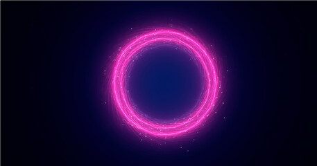 Abstract technology cyberspace concept blue and pink neon colors light swirl lines circle shape on dark background. Vector illustration
