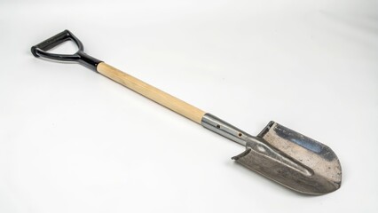 Steel Shovel with Wooden Handle on White Background